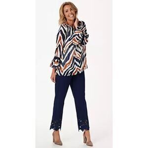 Dennis Basso slim leg Navy petite Ankle Pants w/lace size MP New A350770